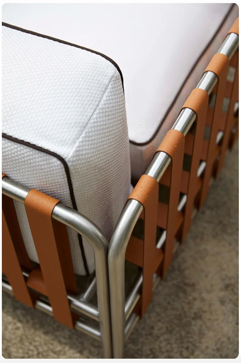 Outdoor stainless steel sofa rattan courtyard villa rain and sun coffee table combination