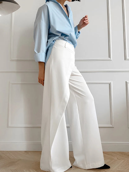 Aynaray 2024 Autumn Winter Women Asymmetric Office Trousers High Waist Solid White Straight Pants For Women Female