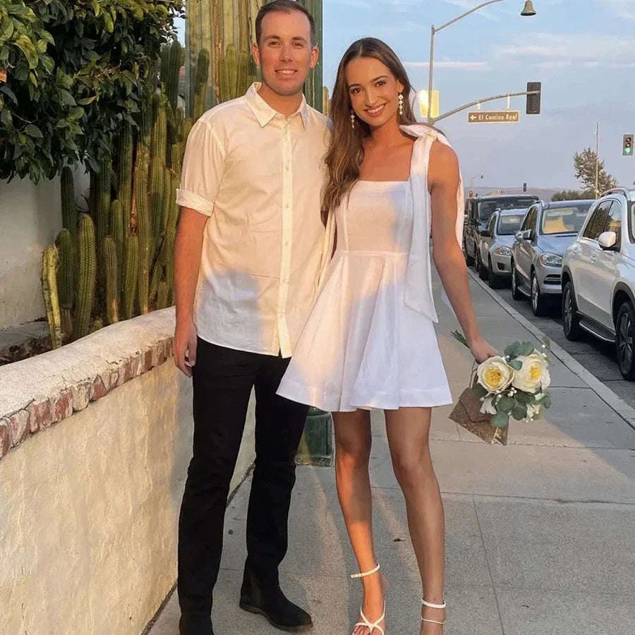 GypsyLady White Elegant Sexy Mini Dress Cotton Summer Holiday Women Dress Bow Tie V-neck Backless Ladies Party Dress Vestidos