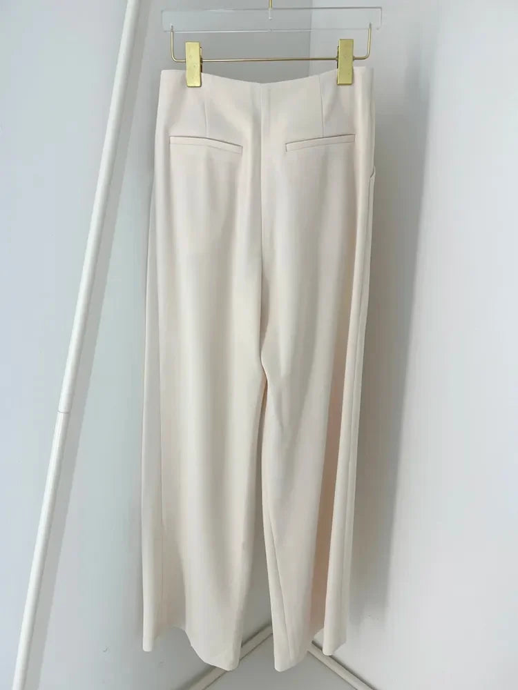 GALCAUR Casual Summer Wide Leg Pants For Women High Waist Ruched Solid Minimalist Trousers Female Fashion Clothes Style New 2022 LUXLIFE BRANDS