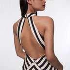 Summer Women Stripe Guest Mermaid Dress Elegant Halter Backless Corset Slim Cocktail Party Evening Celebrity Dress Prom Gown Luxlife Brands