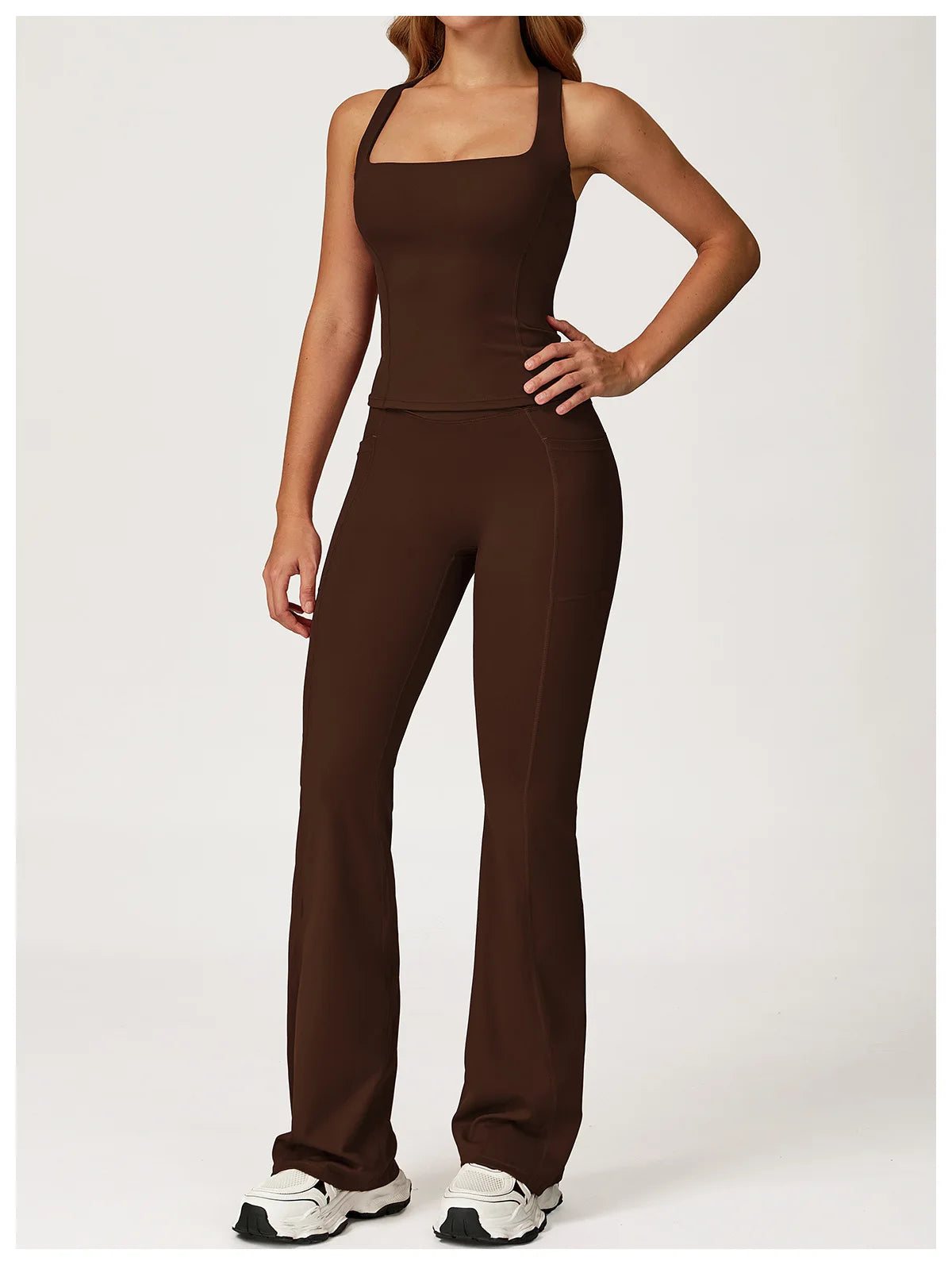 Hearuisavy 2Pcs Woman's Sports Set Naked-Feel Racerback Sports Tops Gym Tank Top Female Breathable High Waist Fitness Yoga Pants