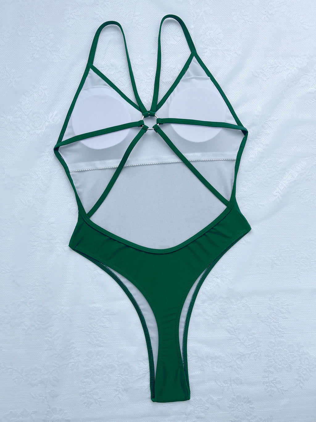 Sexy One Piece Swimsuit Women Ring Linked Bathing Suit String Bandage Swimwear Cut Out Monokini Summer Beach Swim Suit Bather