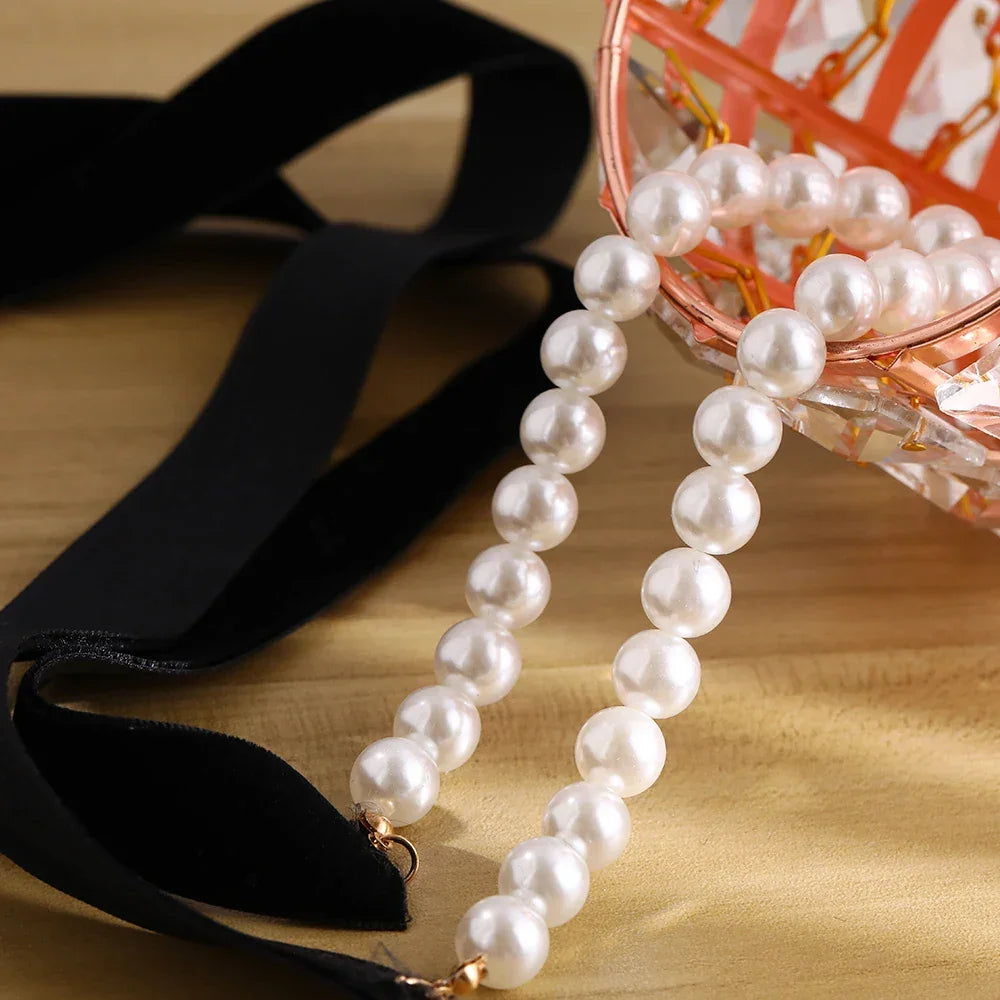 Pearl & Black Velvet Choker Necklace LUXLIFE BRANDS
