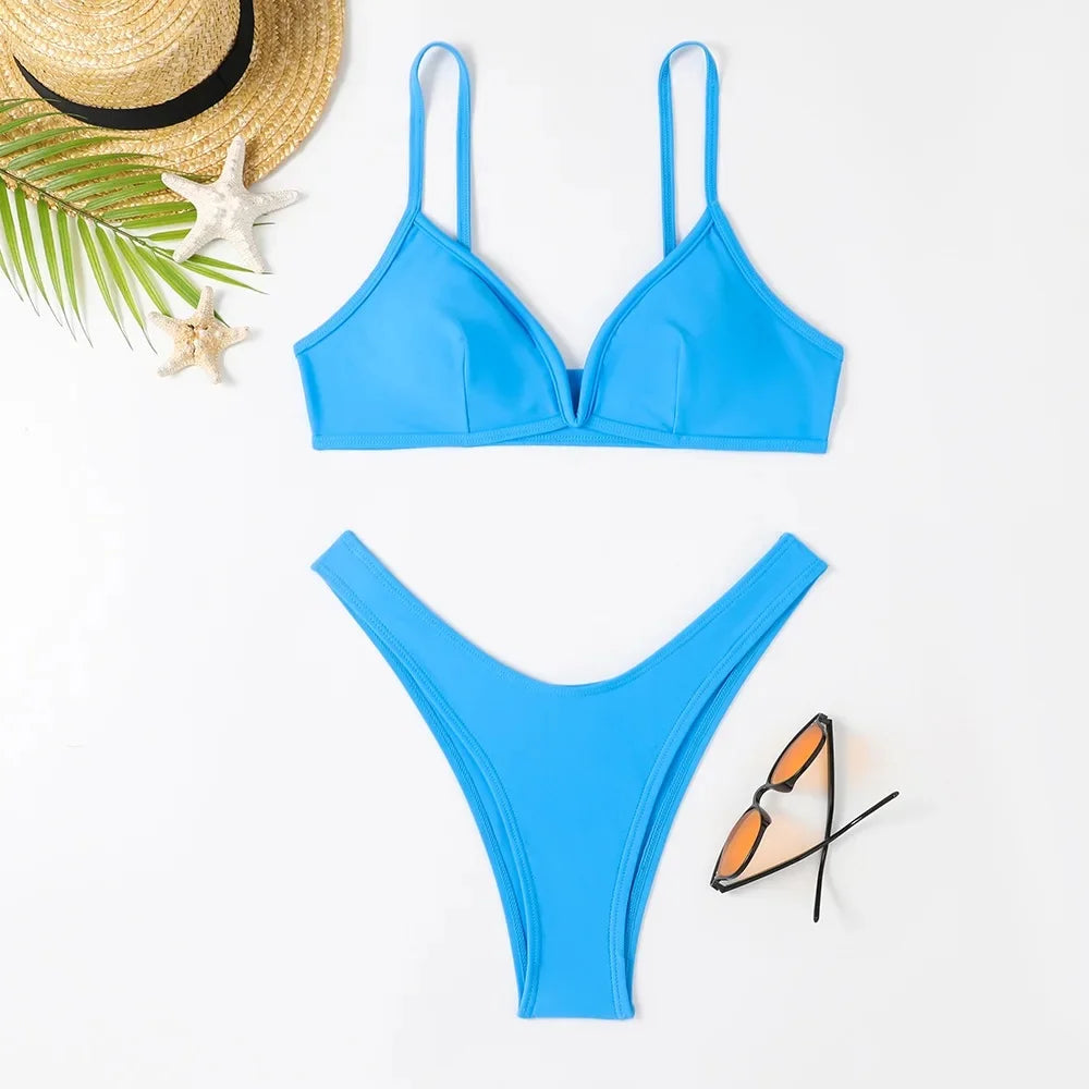 Hot Sale Of The Season New Pure Color Sexy Quick Dry Tight Bikini Swimwear for Holiday Hot Girl Cross-Border Bikini Set Women's Luxlife Brands