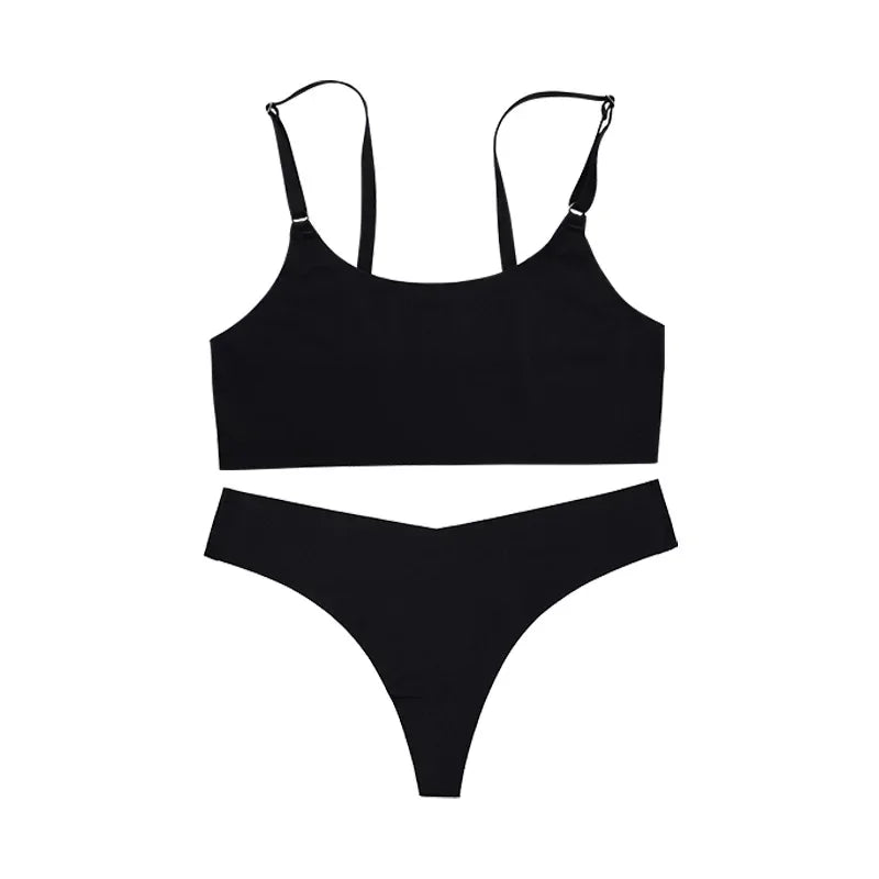 Hot Sale High Quality Latest Design Us Size Stylish Solid Ice Silk Seamless Wireless Bras And Women Underwear Set Luxlife Brands