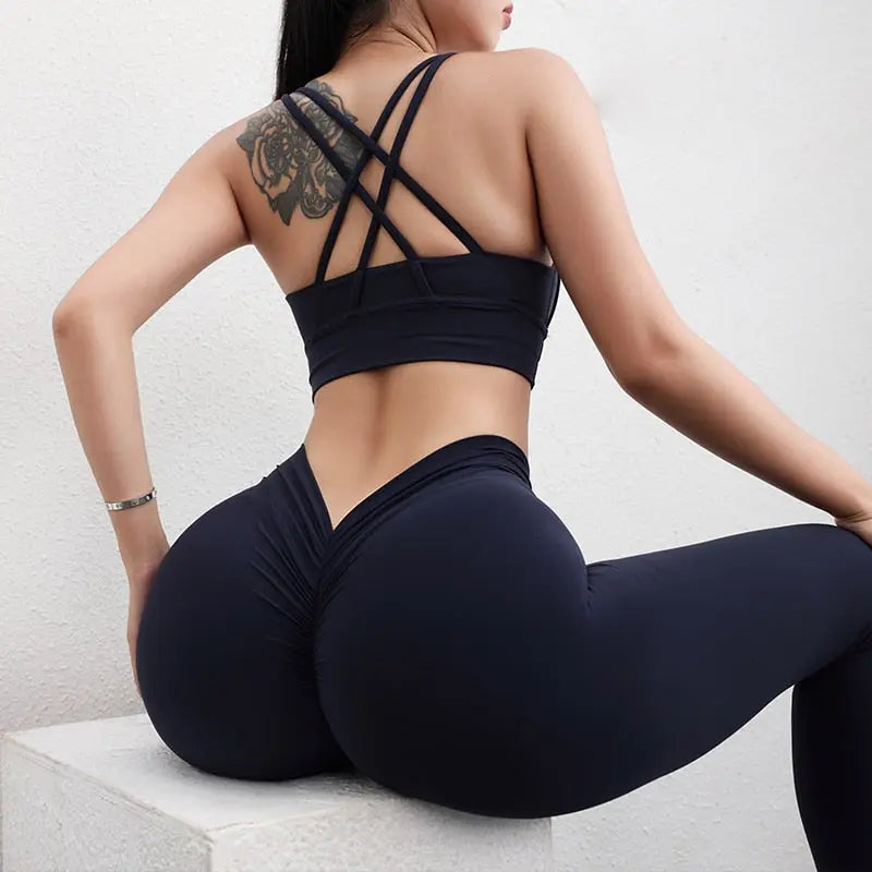 TRY TO BN Back V Leggings Scrunch Fitness Yoga Pants Women Workout High Waisted Trousers Running Jogging Active Tights Gym Wear