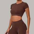 Yoga T-shirt Women's Short Sleeved Sports T-shirt Quick Drying Workout Short Sleeved Pilates Running Tights Exercise Fitness Top Luxlife Brands