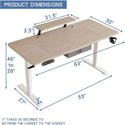 Adjustable Height Sit Stand Up Desk with Storage Shelf