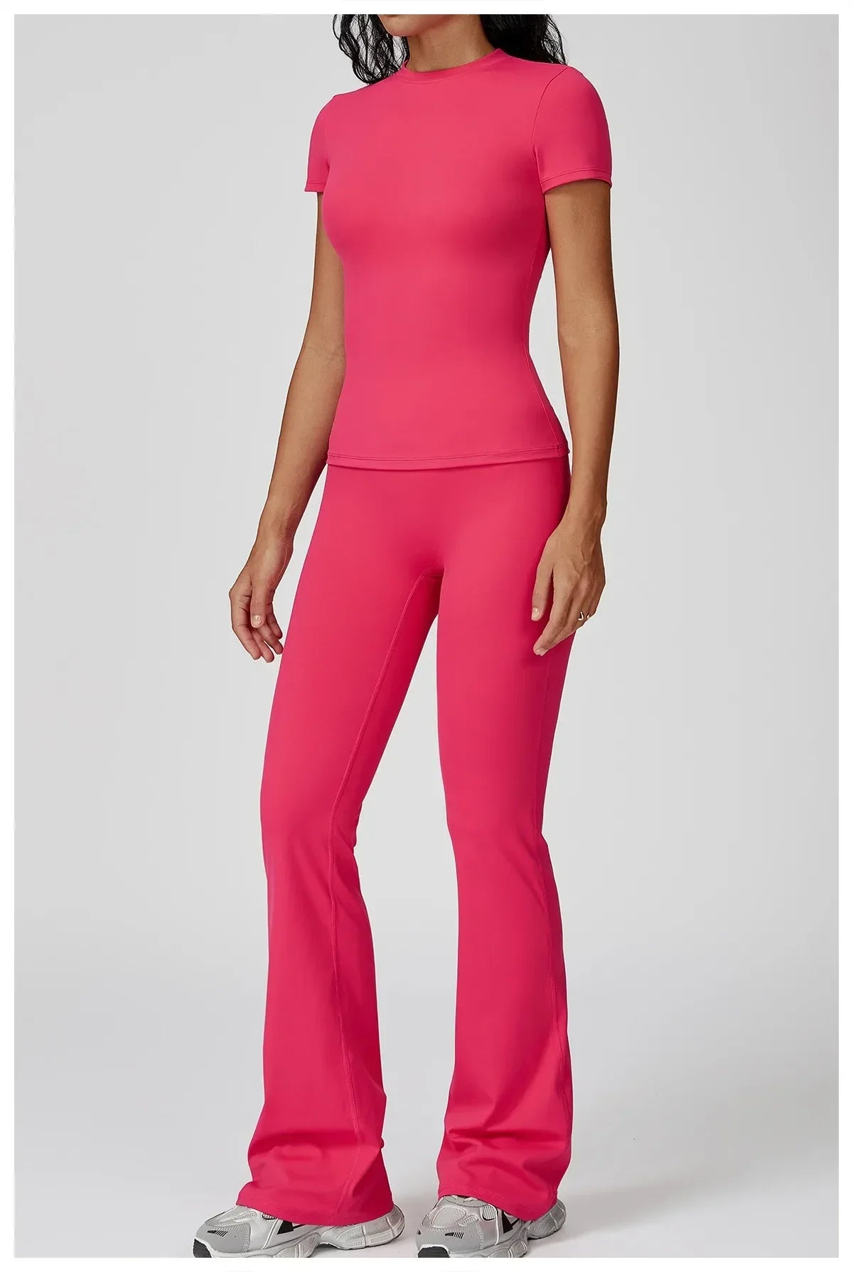 Hearuisavy Women 2 Piece Sport Pants Set Gym Sportswear Workout Short Sleeves Female Push Up Yoga Pants Running Fitness Clothing