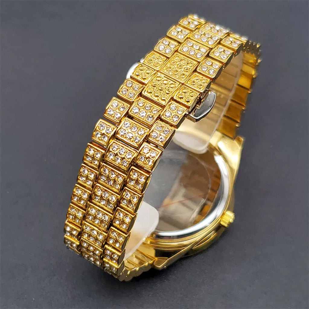 Bling Moissanite SS Quartz Calendar Watch LUXLIFE BRANDS