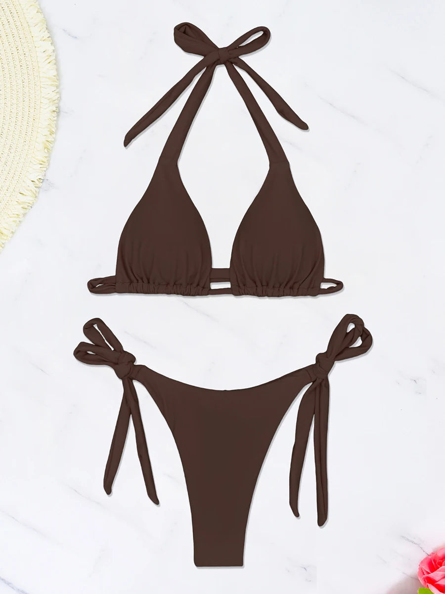 Triangle String Bikini 2025 Women Halter Swimsuit Solid Sexy Swimwear Female Bathers Bathing Swimming Swim Suit Beachwear Luxlife Brands