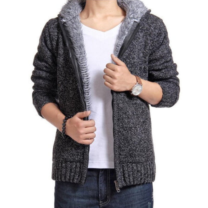 Autumn Winter Men's Thick Sweatercoat Collar Zipper Sweater Coat Outerwear Winter Fleece Cashmere Liner SweatersTurn-down Collar