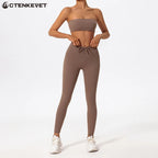 Ctenkevet Summer Women's Breathable Yoga Set Female High Waist Drawstring Sports Suit 2ps Women Fitness Wear Strapless Bra Woman Luxlife Brands