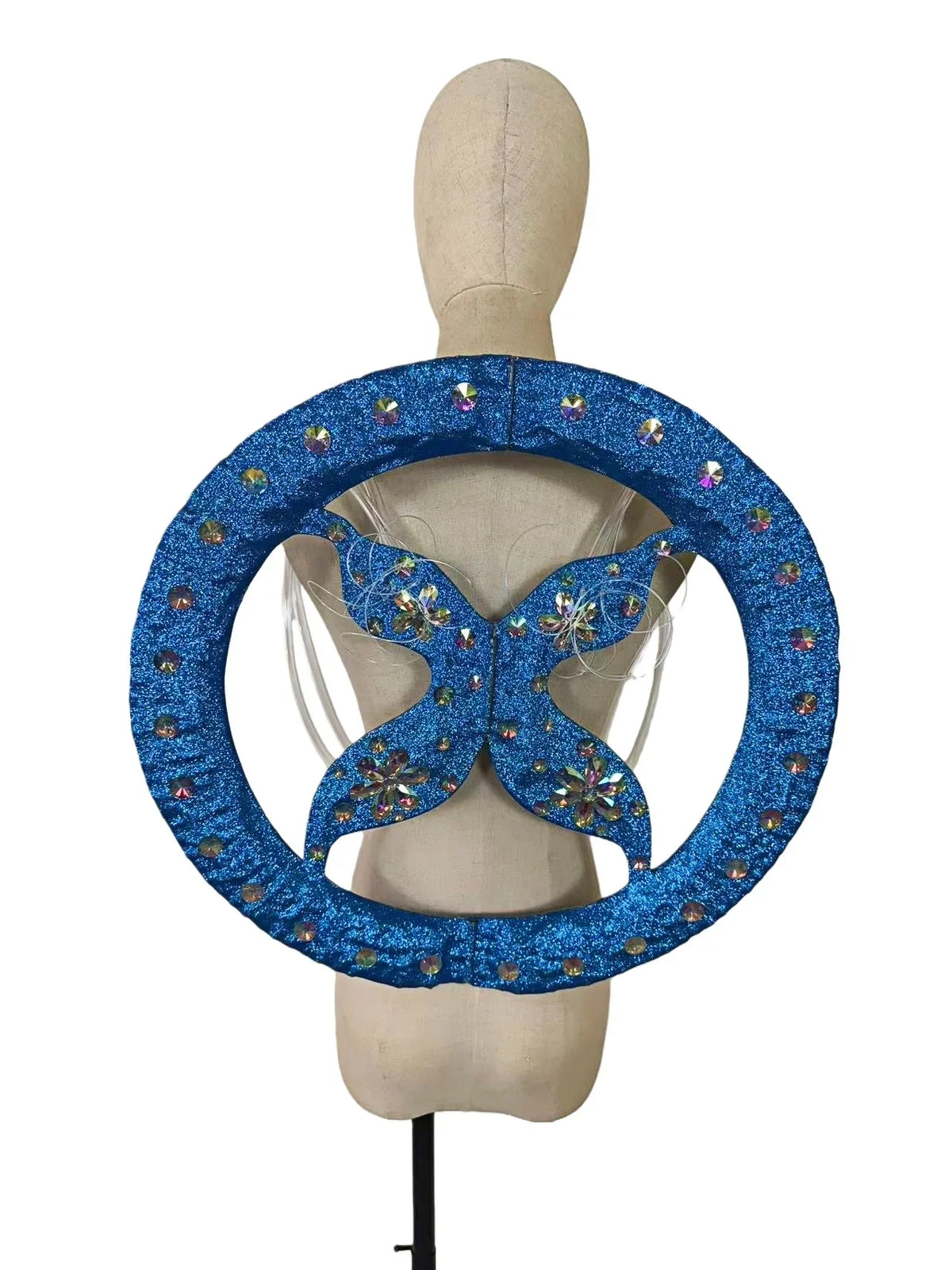 Rhinestone-Embellished Feather Backpiece Frame with Harness