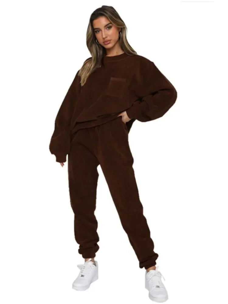 Corduroy Long Sleeve Hoodie and Pants Set