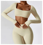 Yoga Shirts Fitness Long Sleeve Women Sport Crop Top Women Square Neck Gym Top Yoga T-Shirt Clothing Casual Quick Dry Sportswear Luxlife Brands