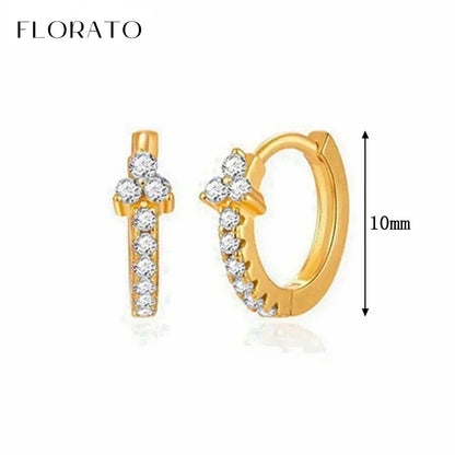 Luxury white crystal zircon earrings 925 sterling silver ear needles Hoop gold earrings For women Fashion Luxury Wedding Jewelry