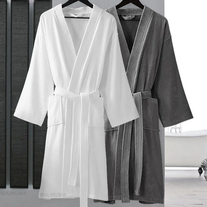 Women 100% Cotton Terry Bath Robe Plus Size Suck Water Towel Bathrobe Kimono Dressing Gown Winter Summer Men Waffle Sleepwear