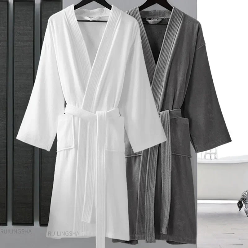 Women 100% Cotton Terry Bath Robe Plus Size Suck Water Towel Bathrobe Kimono Dressing Gown Winter Summer Men Waffle Sleepwear LUXLIFE BRANDS