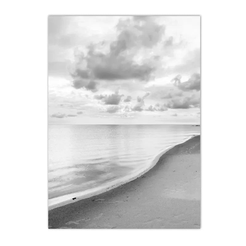 Sea Beach Waves Canvas Poster Black And White Wall Paintings Coconut Tree Art Prints Shell Starfish Print Pictures Bedroom Decor