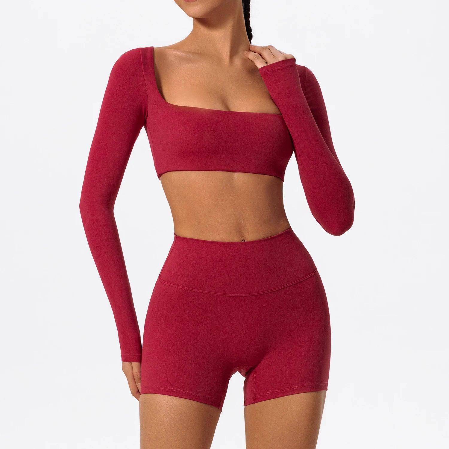 New Long sleeve Shirt Sports Set Women Fitness Tights Yoga Set Crop Top Running High Waist Gym Set Womens Outfits Yoga Clothing Luxlife Brands
