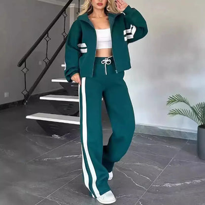 Y2K Striped Zipper Coat+sweatpants Two Piece Set Women Casual Batwing Sleeve Sports Jacket Outfits Autumn Winter Sweatshirt Suit