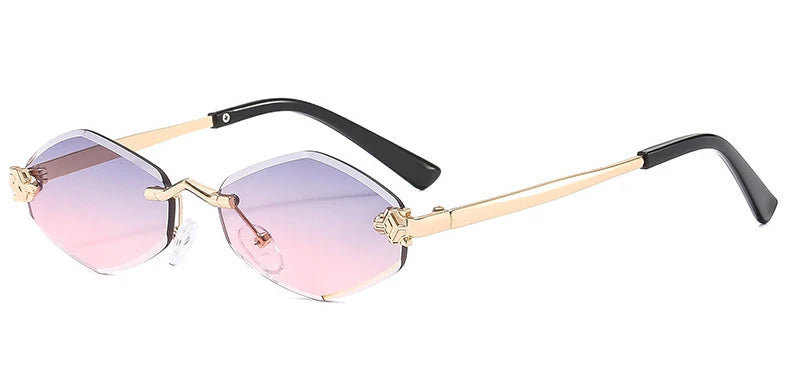 Luxury Polygon Sunglasses for Women Hipster Irregular Rimless Sunglasses Ladies Small Metal Frame Vintage Rhombus Eyewear Brown