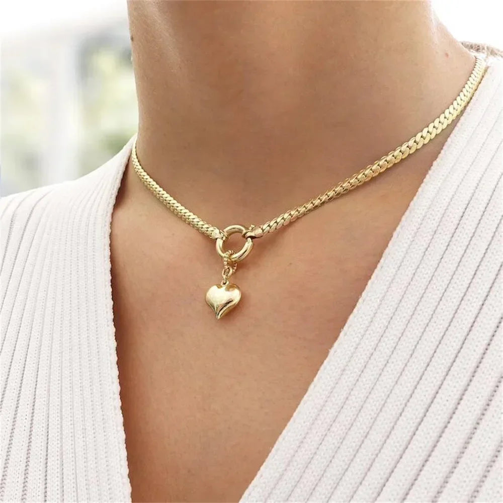 Simple Boho Fashion Metal Bead Chain Heart Shape Pendant Necklace For Women Female Vintage Punk Choker Jewelry Gift New