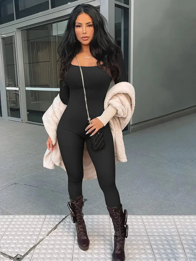 Sunday Comfy Ribbed Long Sleeve Playsuit LUXLIFE BRANDS