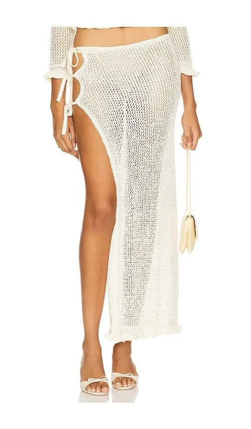 Sexy Summer Knit Cut Out Beach Half Skirt Women Chic Side Slit Lace-up Casual Wrap Skirts 2025 Pool Party Swimsuit Cover Up K249 Luxlife Brands