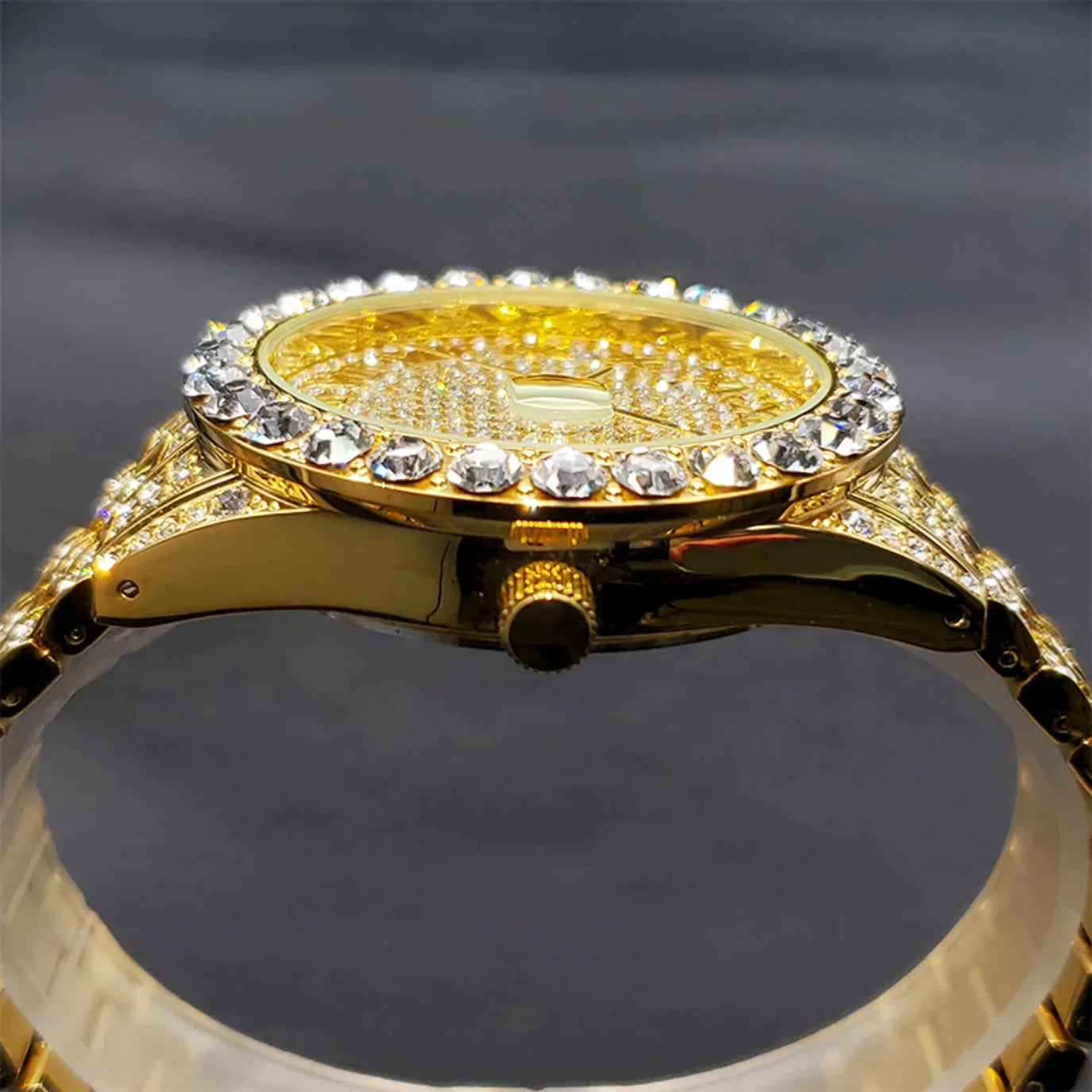 Bling Moissanite SS Quartz Calendar Watch LUXLIFE BRANDS