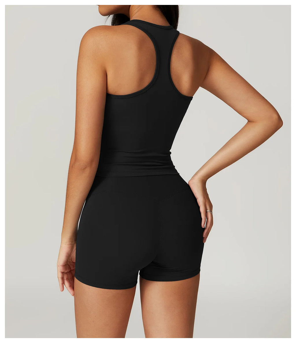 2 Pieces Yoga Suit Naked Feel Gym Set Women Sportswear Workout Clothes High Waist Yoga Short Skirt Fitness Leggings Sports Bra