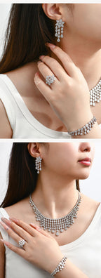 ATTAGEMS Real Moissanite Jewelry Set for Women D VVS1 S925 Sterling Silver Luxury Ring Earrings Bracelet Necklace  Wedding Gifts Luxlife Brands