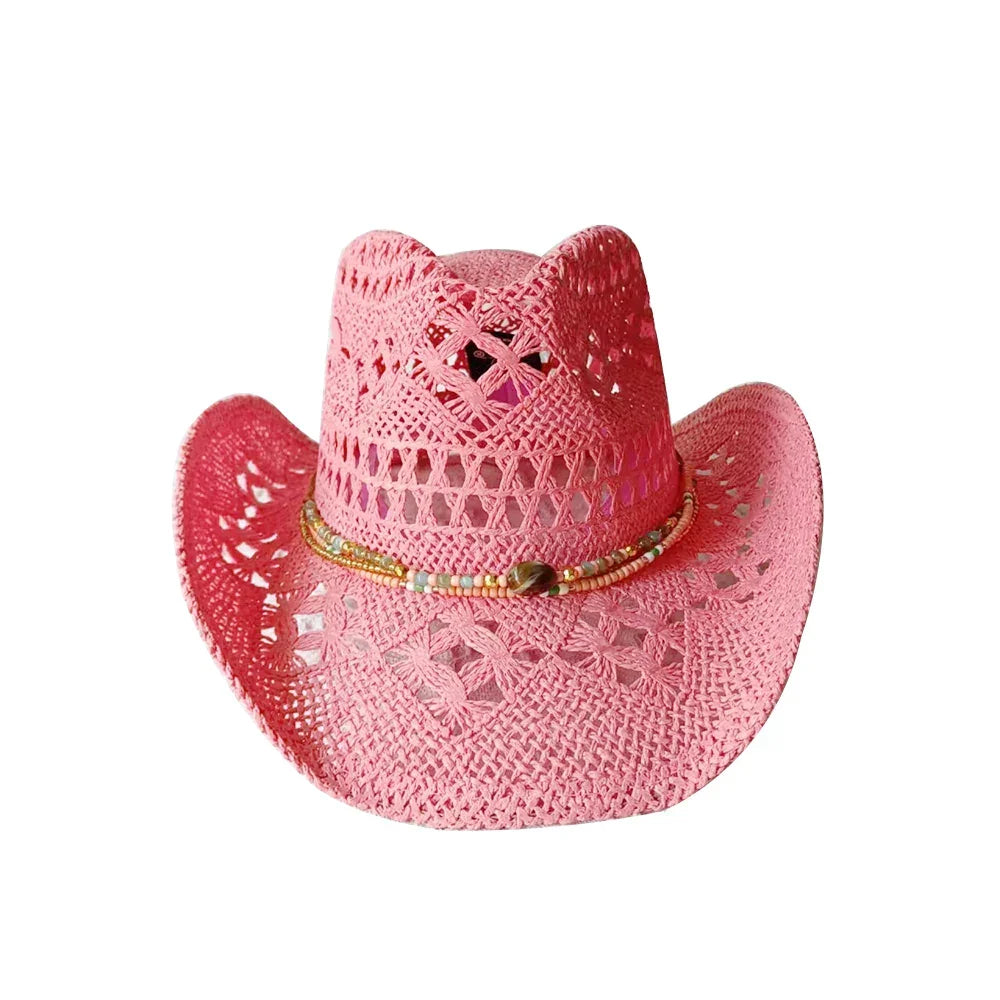 Melesh Western Women's Mint Green Cowboy Hat Straw Cowboy Hat Plasticity Strong Wide Brim Sunshine Beach Western Cowboy Hat