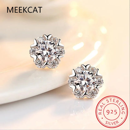 Moissanite Diamond Stud Earrings 18K White Gold Plated Silver Flower Eearring for Brilliant Moissanite Party Jewelry