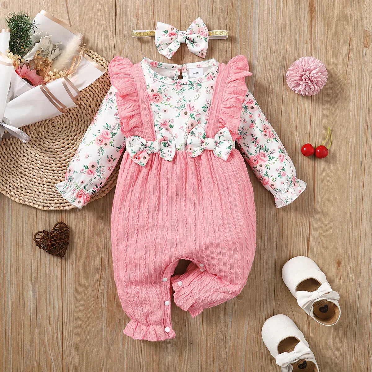 LUXBABY Girls 0-18 Months Floral Long Sleeve Outfit