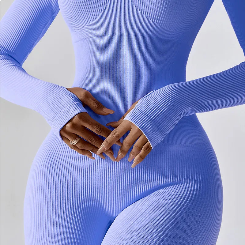 Women Yoga Jumpsuits One Piece Workout Ribbed Long Sleeve Rompers Square Neck Sport Exercise Bodysuits Gym Sportswear LUXLIFE BRANDS