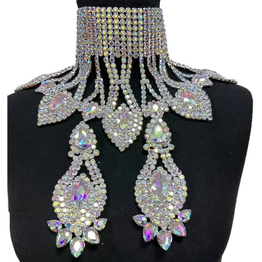 Rhinestone Glass Pendant Necklace & Earring Set