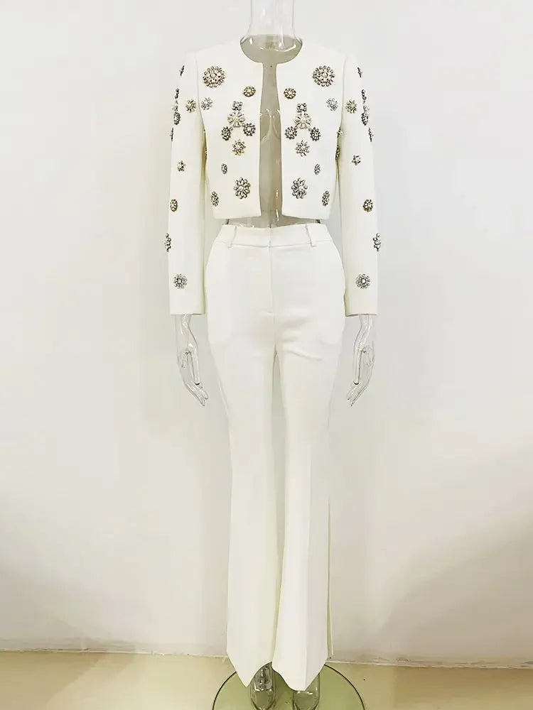 Dallas White Pearl Pants Suit Set - LUXLIFE BRANDS