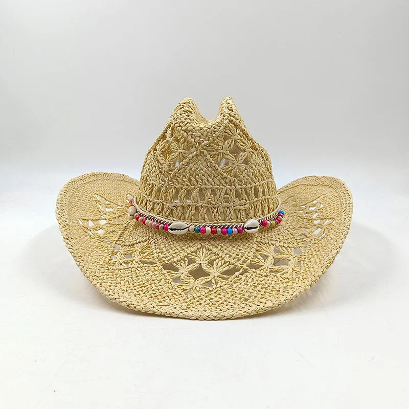 Hand-woven hollow denim straw hat men's and women's summer sunscreen hat western cowboy straw hat sombrero mujer sombrero hombre