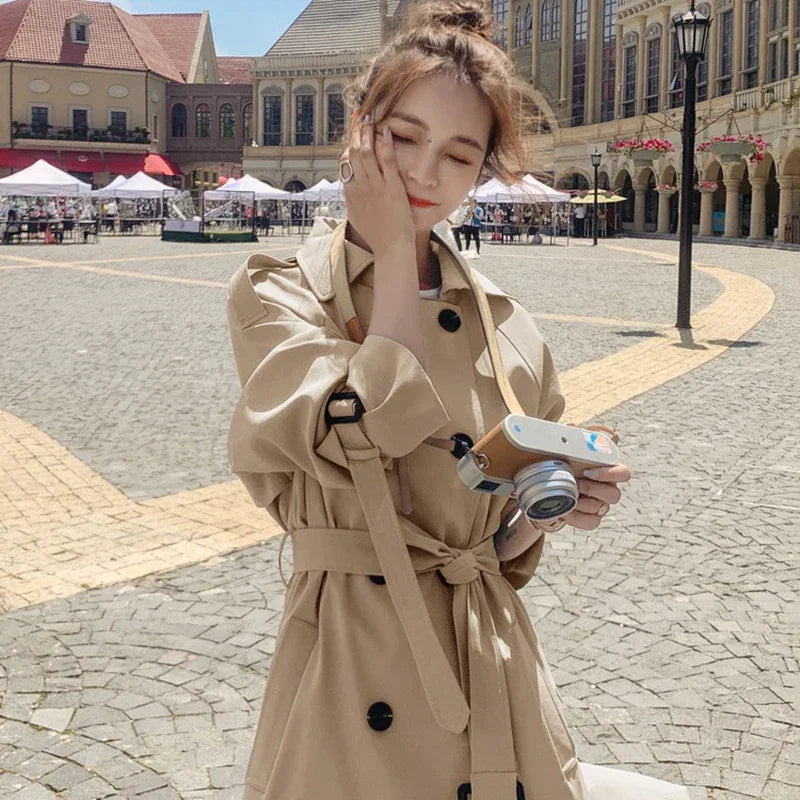 British Style Long Trench Coats Classic Double Breasted Windbreaker Elegant Womens Loose Overcoats Korean Fashion Blue Gabardina LUXLIFE BRANDS