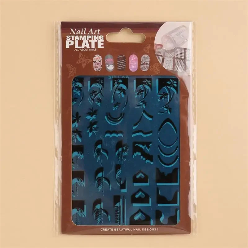 French Line Tips Nail Stamping Plates Stencil Forms Geometry Flowers Leaf Nail Art Stamp Templates Gel Polish Printing Plate LUXLIFE BRANDS