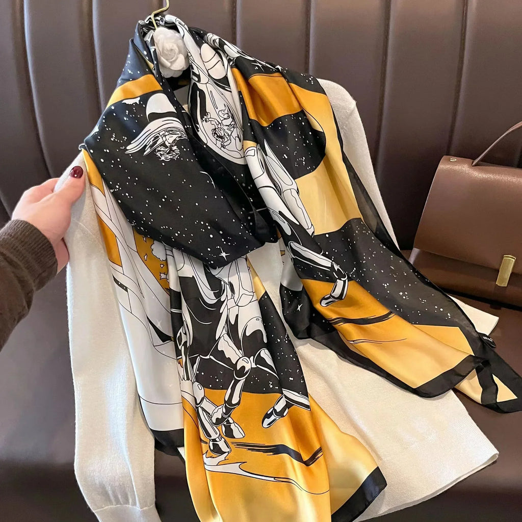 180*90cm Luxury Brand Spring Summer Autumn Women Clothing New Fashion Color matching printed silk scarf lady popular turba