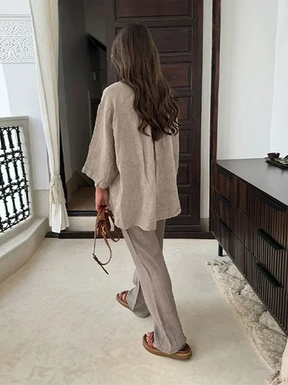 Casual shirt pants suit women's wide leg pants long sleeve shirt suit women's loose high street 2-piece set