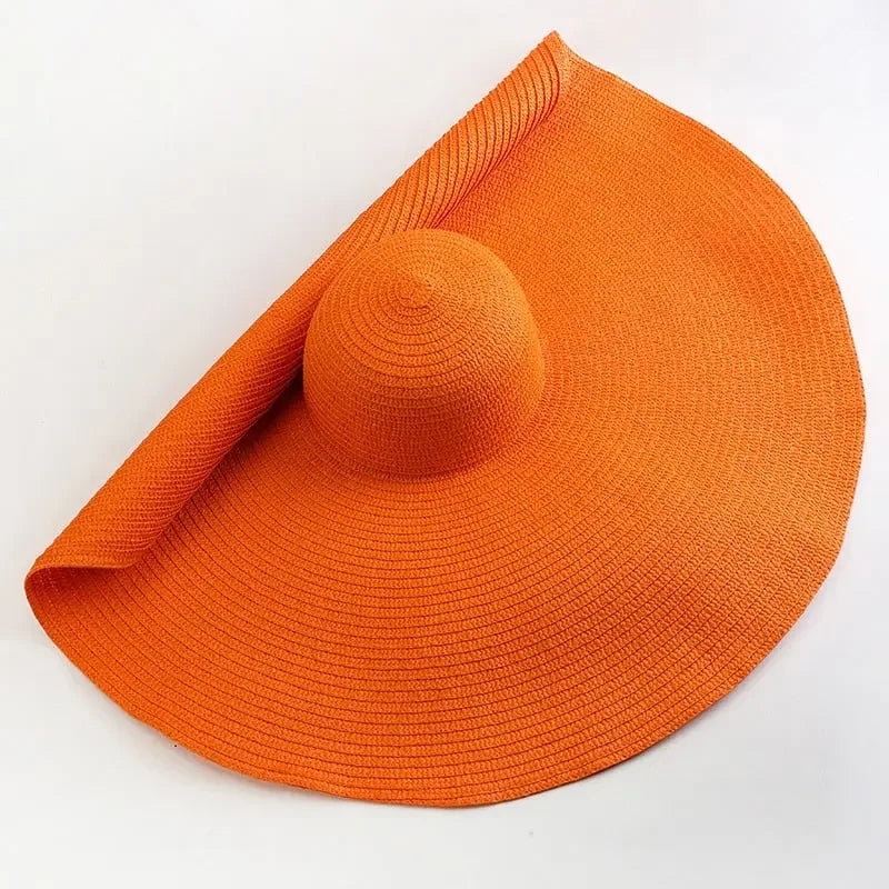 70cm Oversized Wide Brim Sun Hat Travel Large UV Protection Beach Straw Hats Women's Summer Floppy Foldable Chapeaux Wholesale