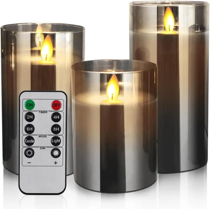 Led Flameless Candles, Battery Operated Flickering Candles Pillar Real Wax Moving Flame Electric Candle Sets Gold Glass LUXLIFE BRANDS