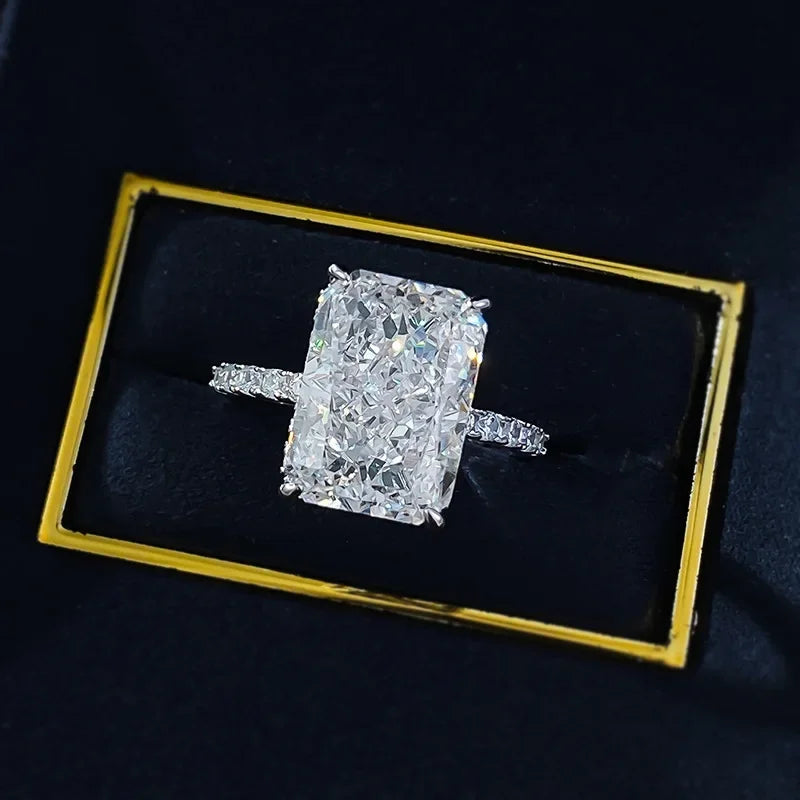 Radiant Cut 5ct Lab Diamond Ring 100% Real 925 Sterling Silver Party Wedding Band Rings for Women Men Engagement Jewelry Gift