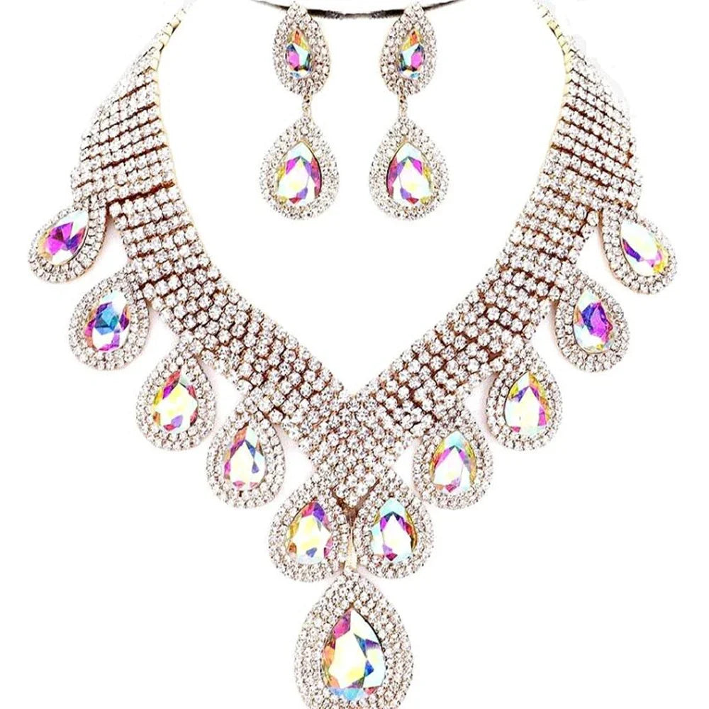 Rhinestone Drop Necklace & Earring Set