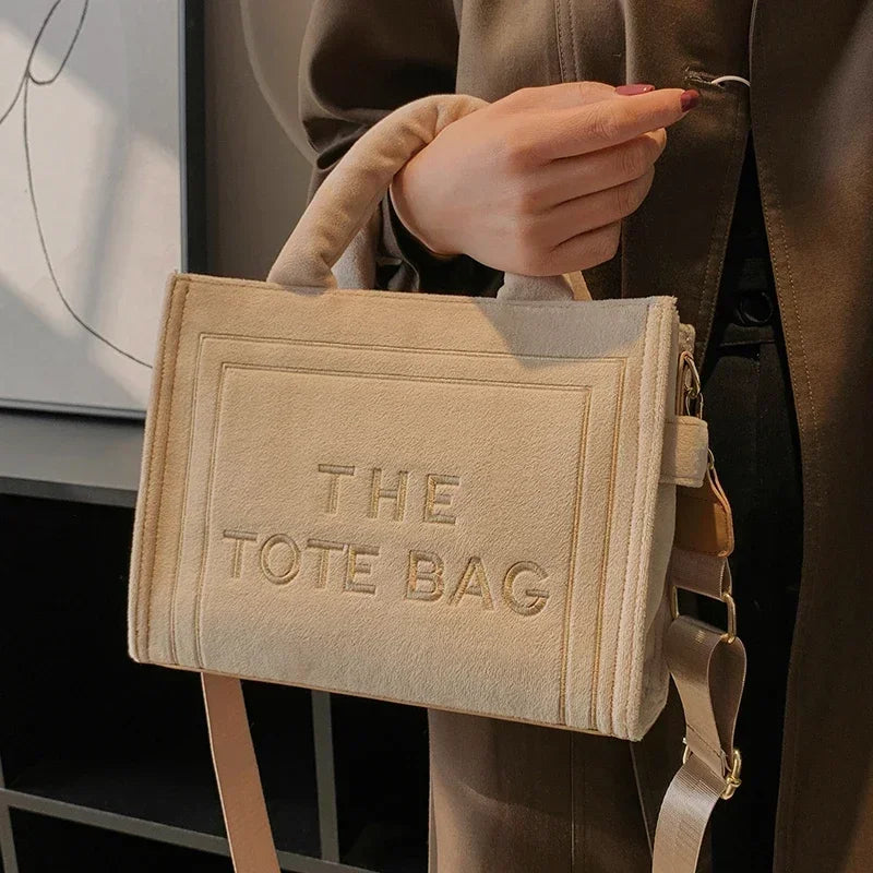 Female Square Tote Crossbody Bag Aesthetic Velour Elegant Letter Print Ladies Shoulder Bags Top Handle Women's Charisma Handbags LUXLIFE BRANDS